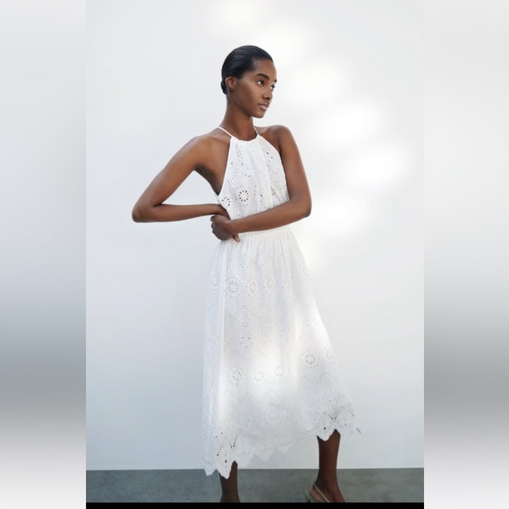 Zara NWT OPEN EMBROIDERED CROCHET DRESS, S, White - Picture 2 of 8